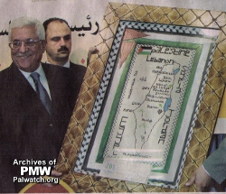 Abbas poses with a map of 'Palestine' with Israel nowhere to be seen
