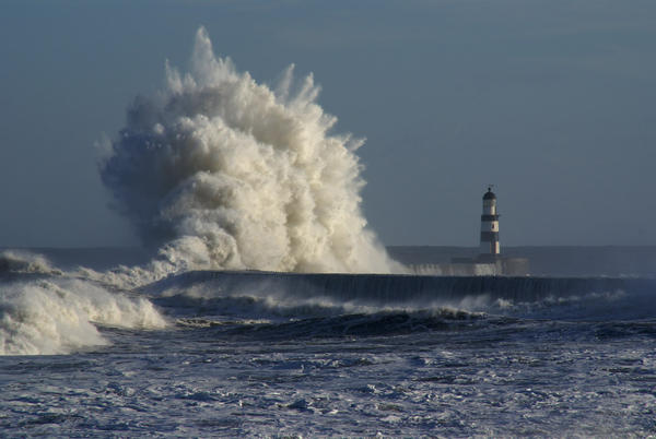Giant waves on the seafront at Seaham, County Durham